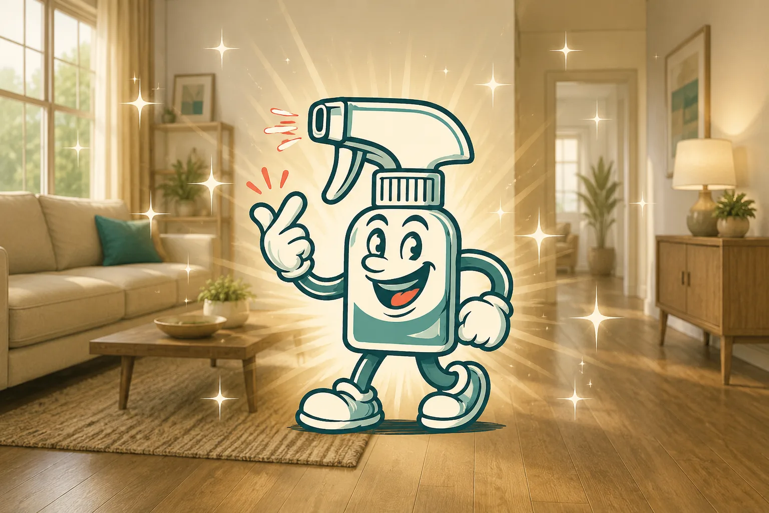 Fancy Pants cleaning mascot sparkling up a Triangle home — locally-owned house cleaning in Raleigh, Durham and Chapel Hill